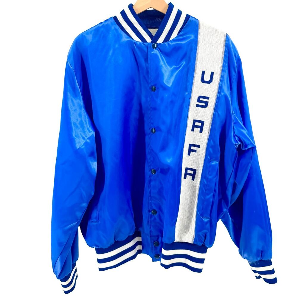 Vintage 90s Artex USAFA US Air force Academy Blue Satin Varsity Bomber Jacket